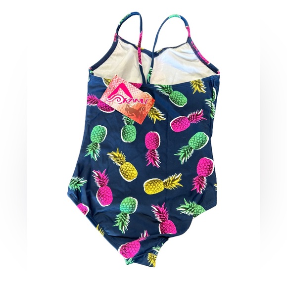 KANU SURF Girls Aloha style #8579 one piece navy blue with pineapples NWT - Picture 2 of 2
